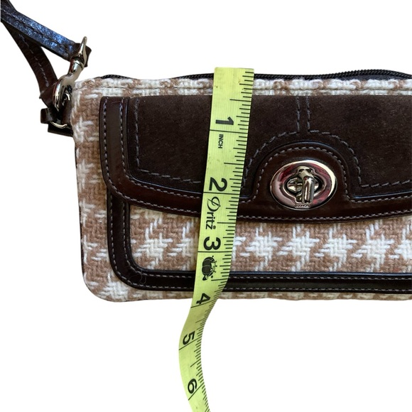 Coach Houndstooth New Wallet Bag Wristlet Brown Cream - Picture 3 of 9